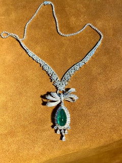 Modern 18K Gold Emerald and Diamond Drop Necklace