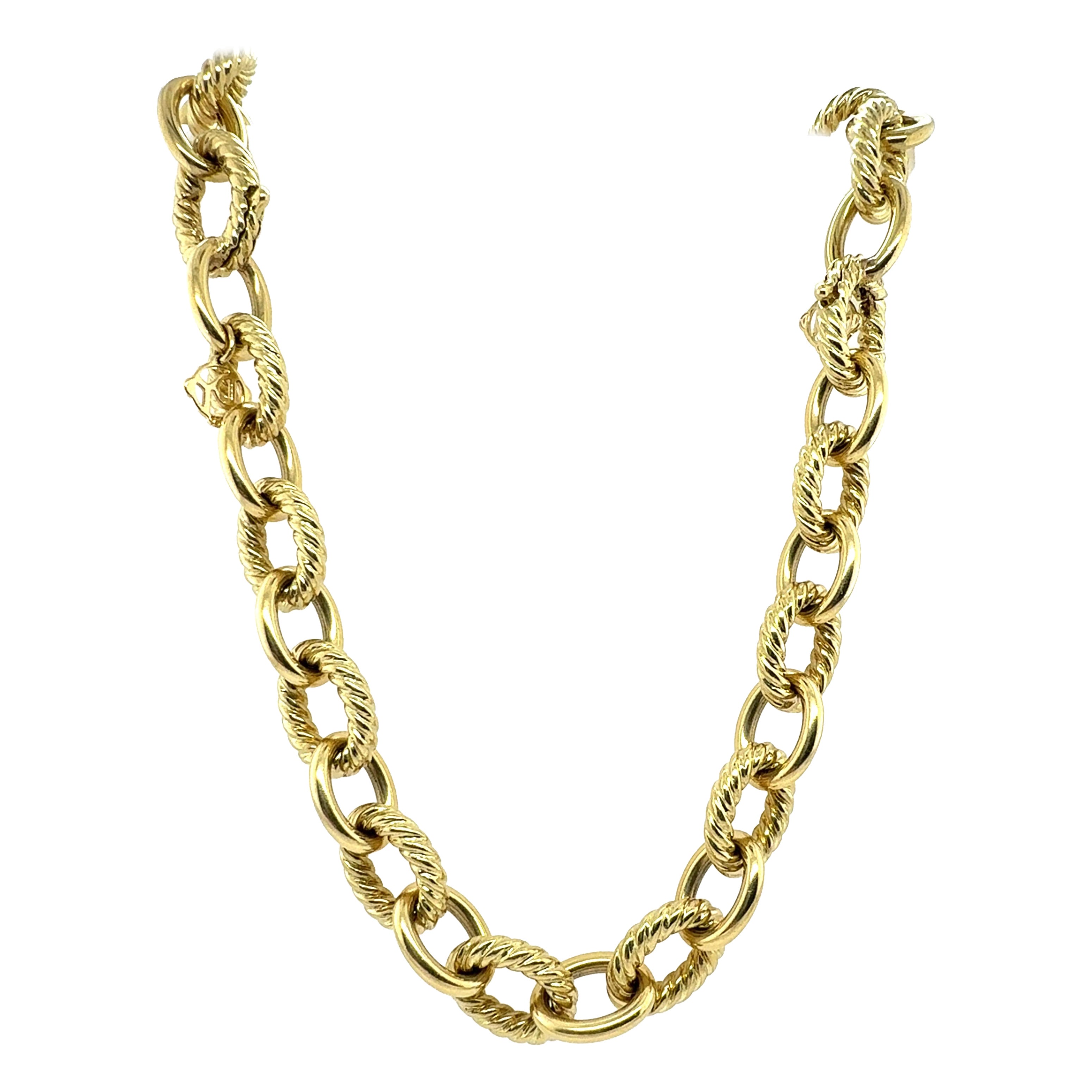 Modern 18K Gold Large Curb Link Necklace & Bracelet Set by David Yurman For Sale