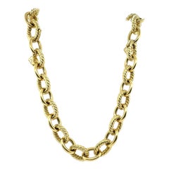 Modern 18K Gold Large Curb Link Necklace & Bracelet Set by David Yurman