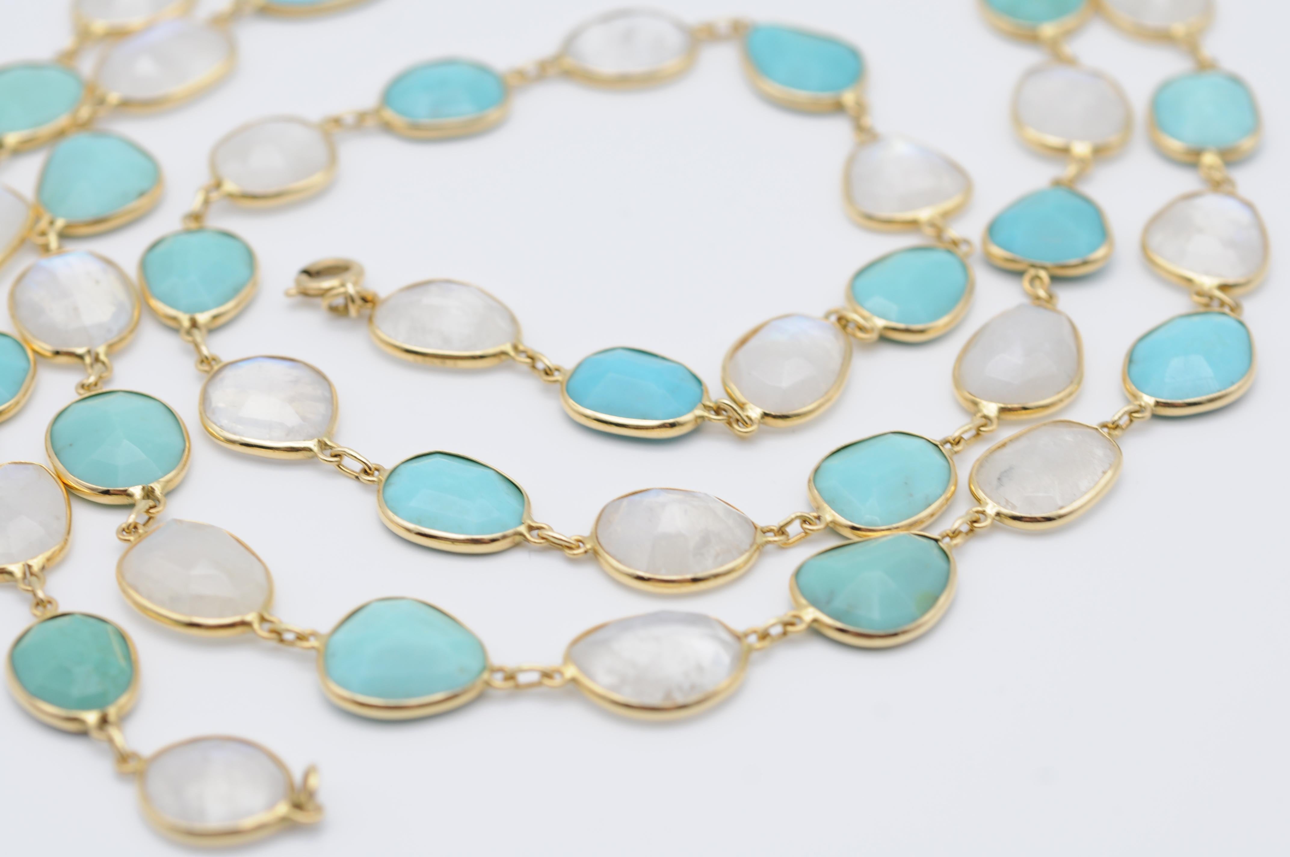 Modern 18k necklace Clear Quartz and Turquoise 5