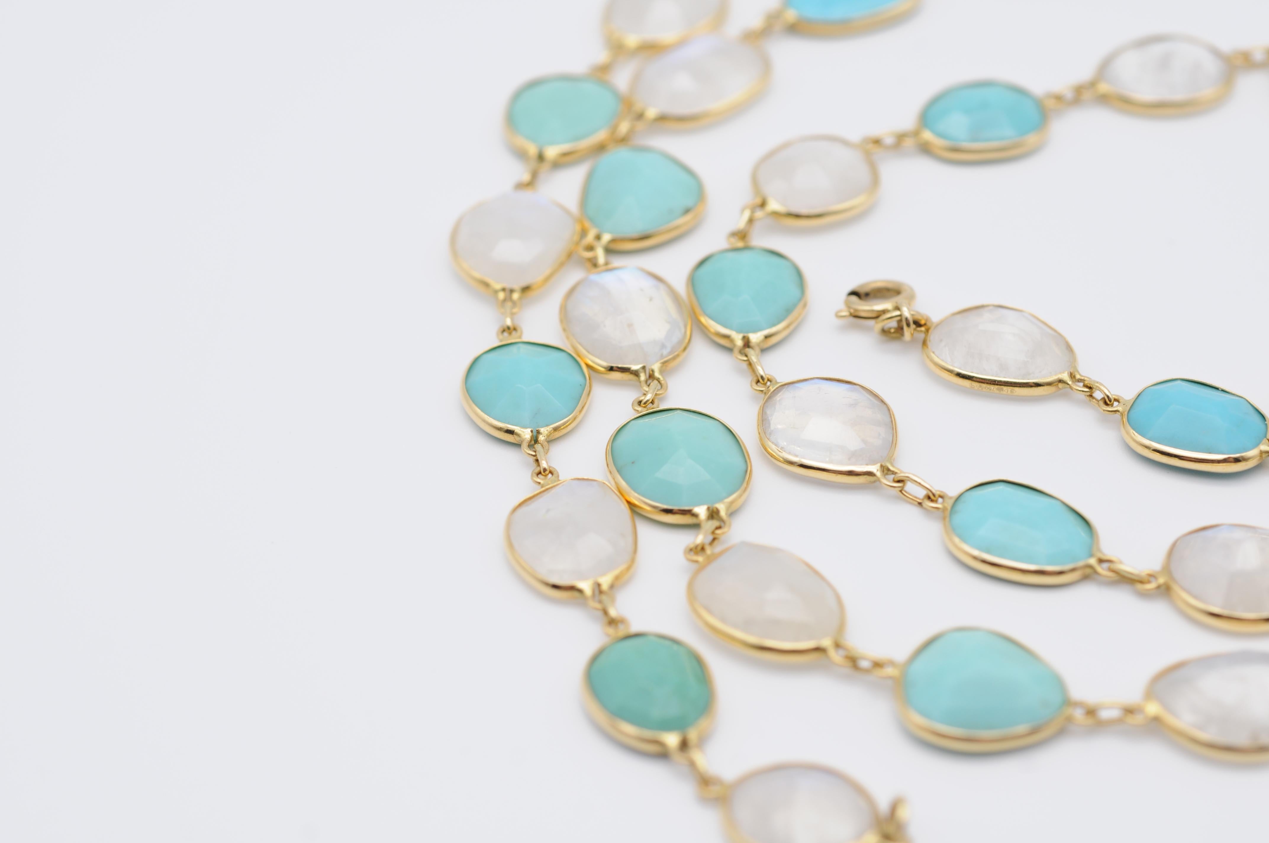 Modern 18k necklace Clear Quartz and Turquoise 6