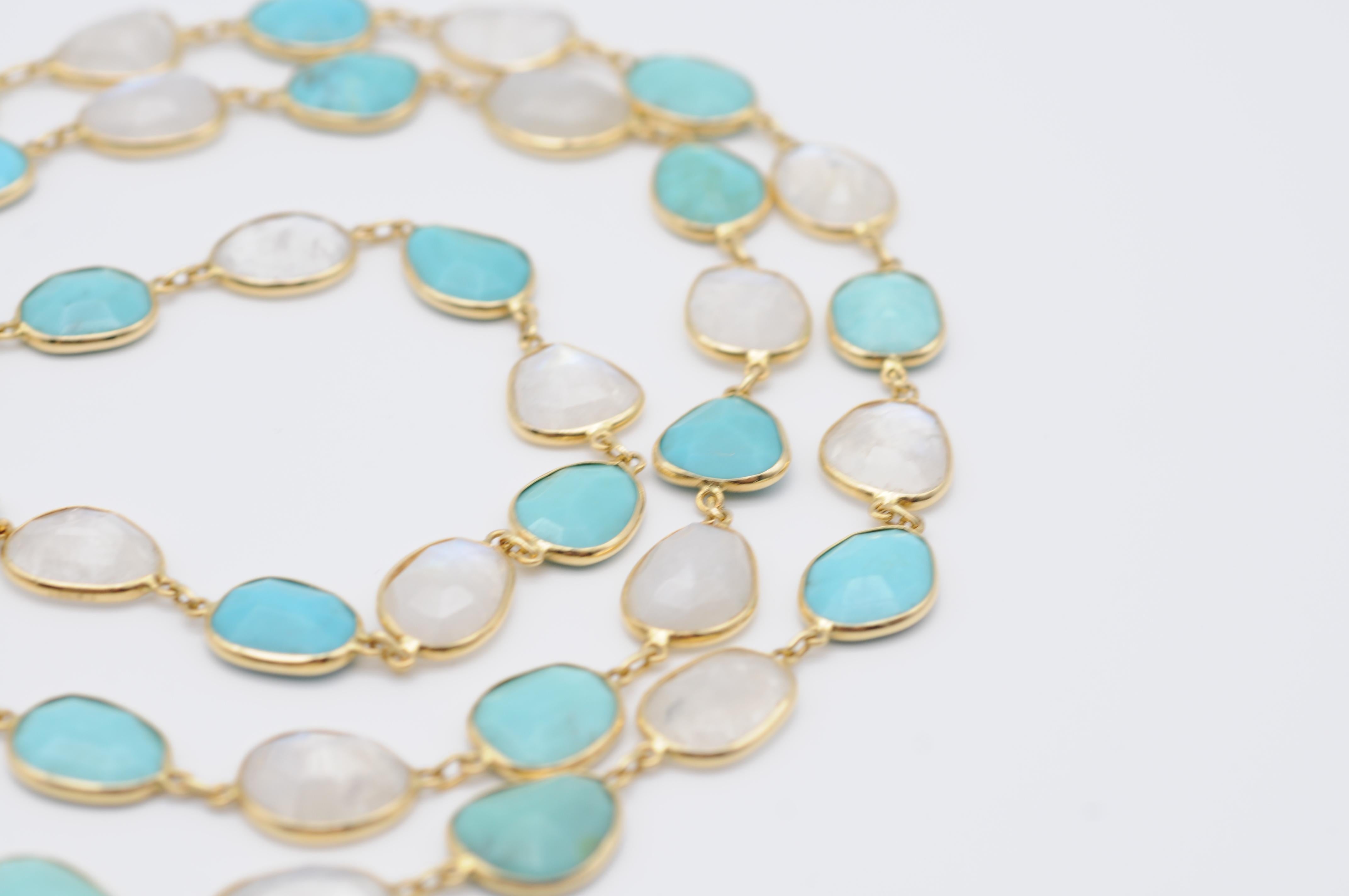 Modern 18k necklace Clear Quartz and Turquoise 7