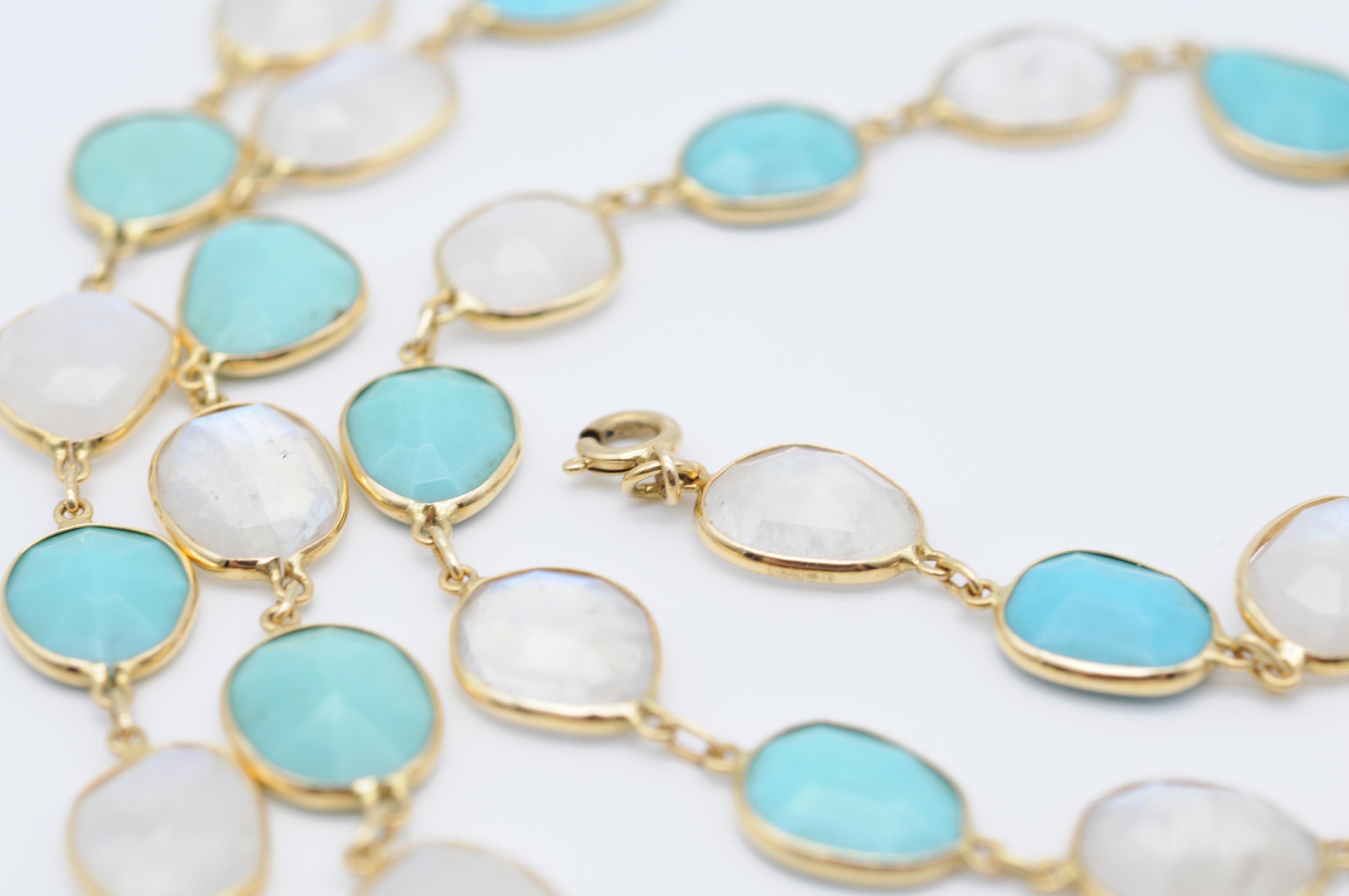 Modern 18k necklace Clear Quartz and Turquoise 8