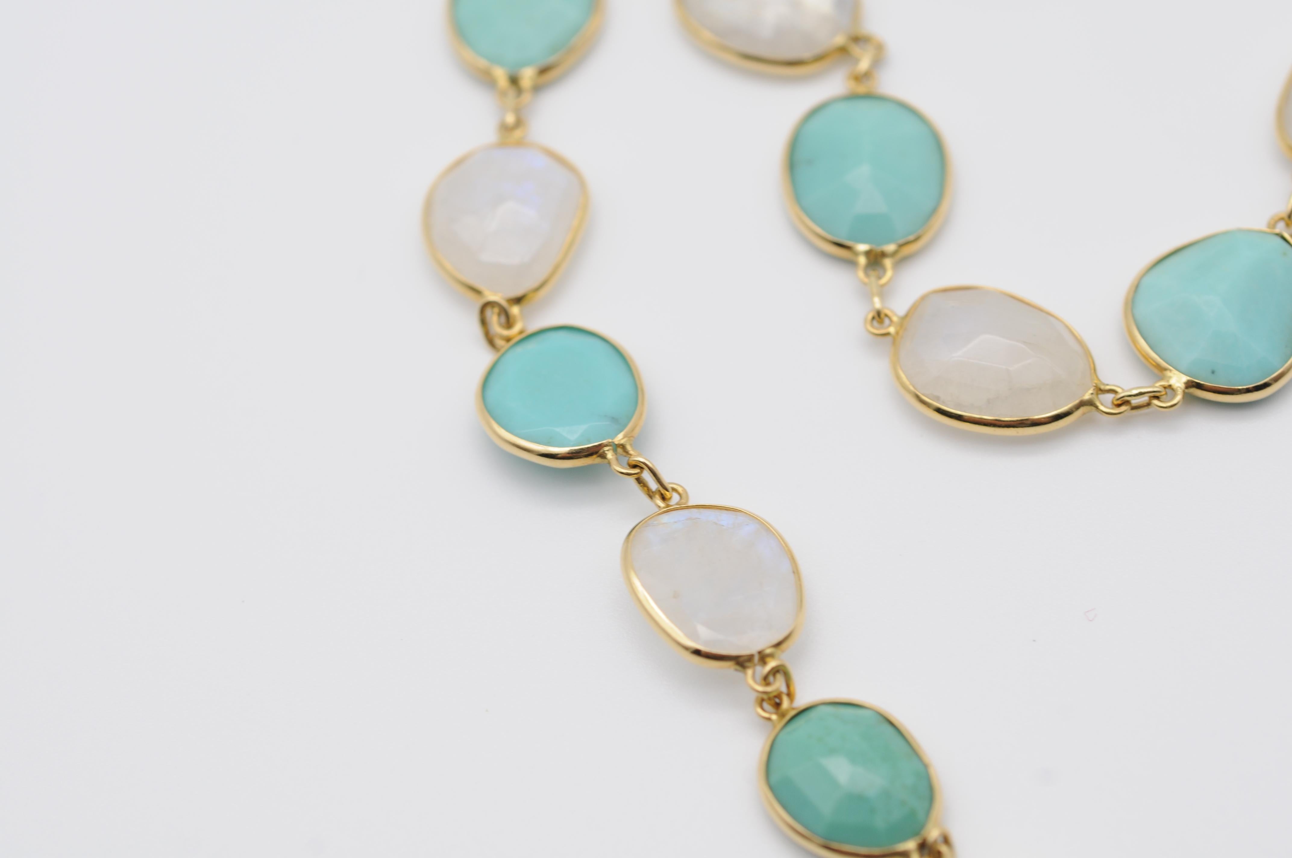 Modern 18k necklace Clear Quartz and Turquoise 9