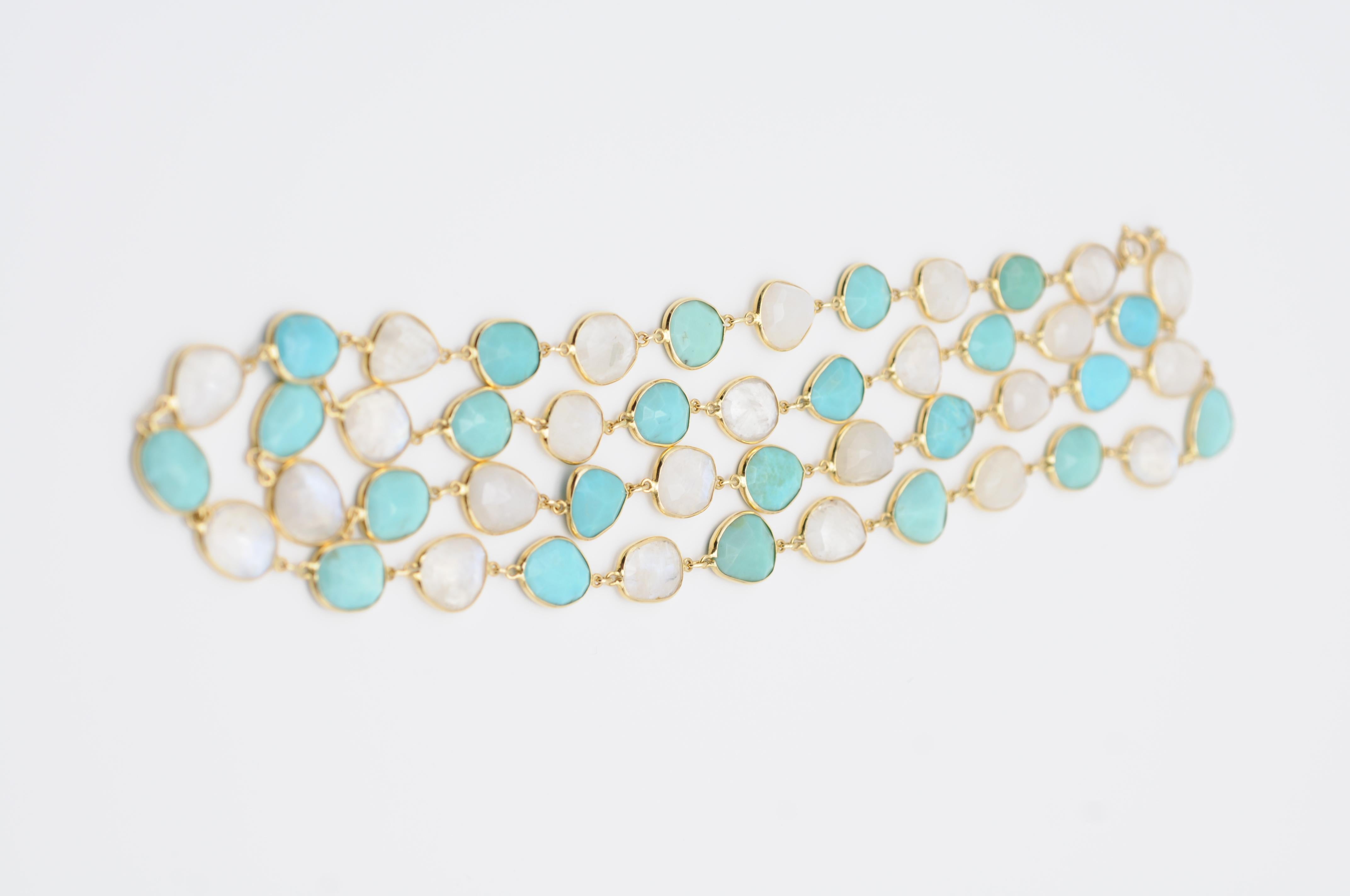 Modern 18k necklace Clear Quartz and Turquoise 10