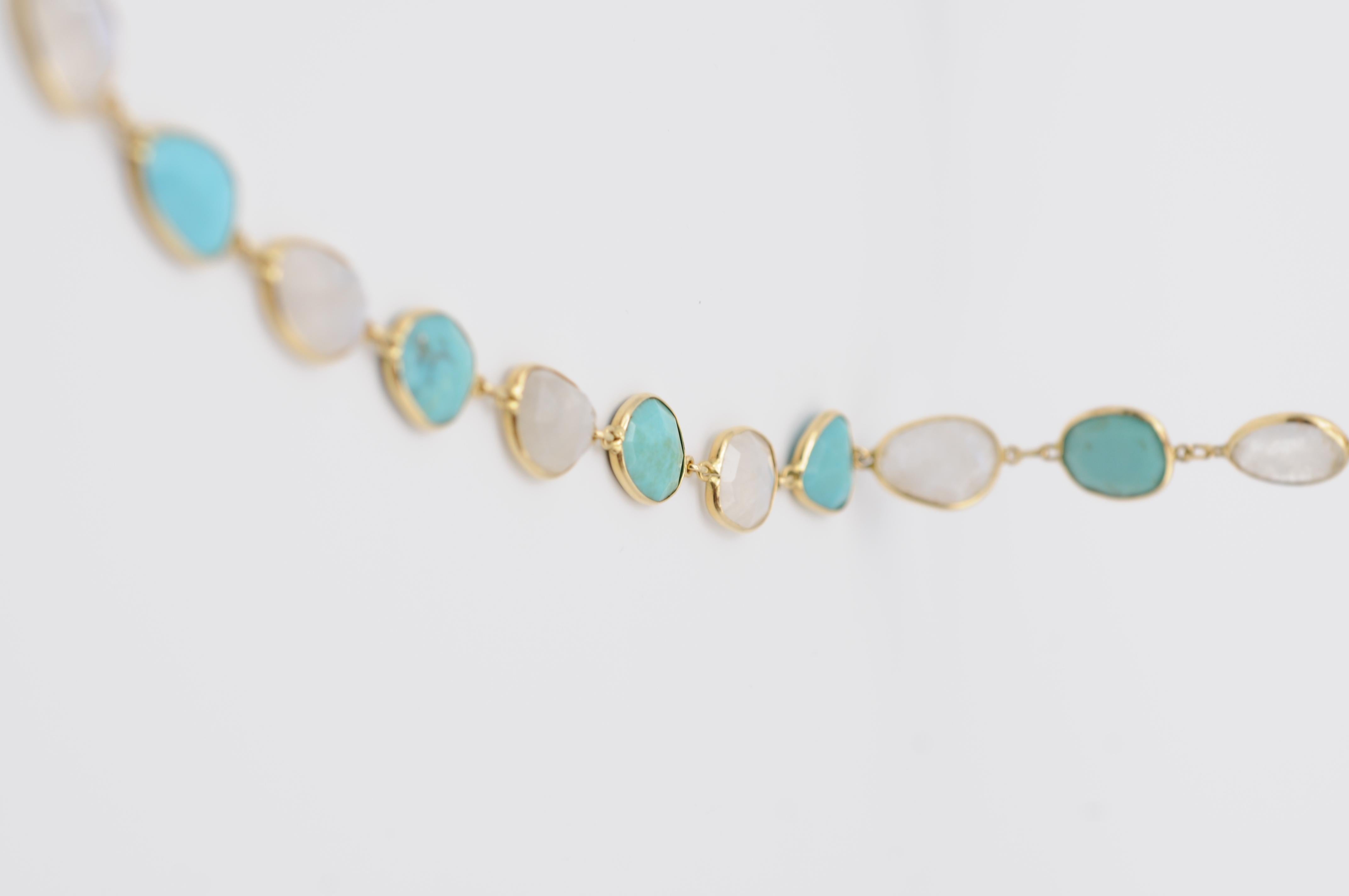 Modern 18k necklace Clear Quartz and Turquoise 1