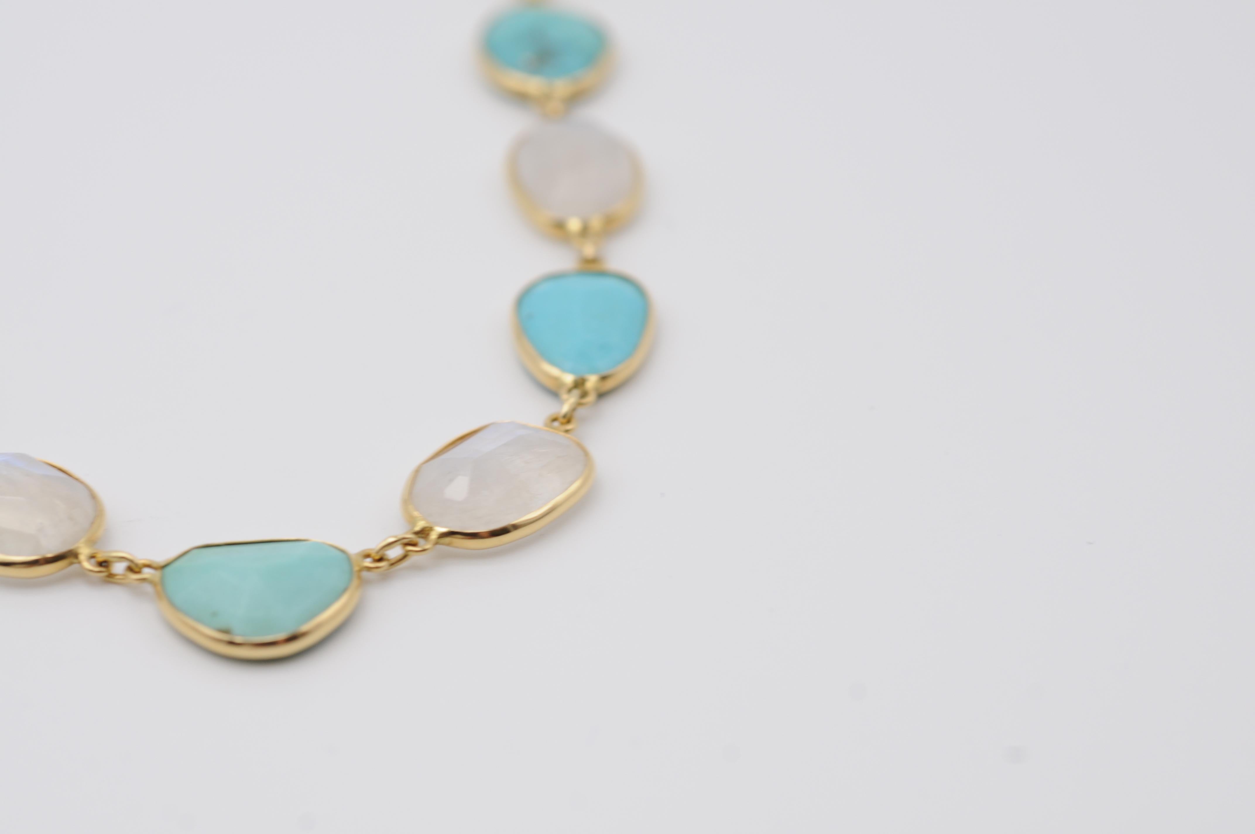 Modern 18k necklace Clear Quartz and Turquoise 2