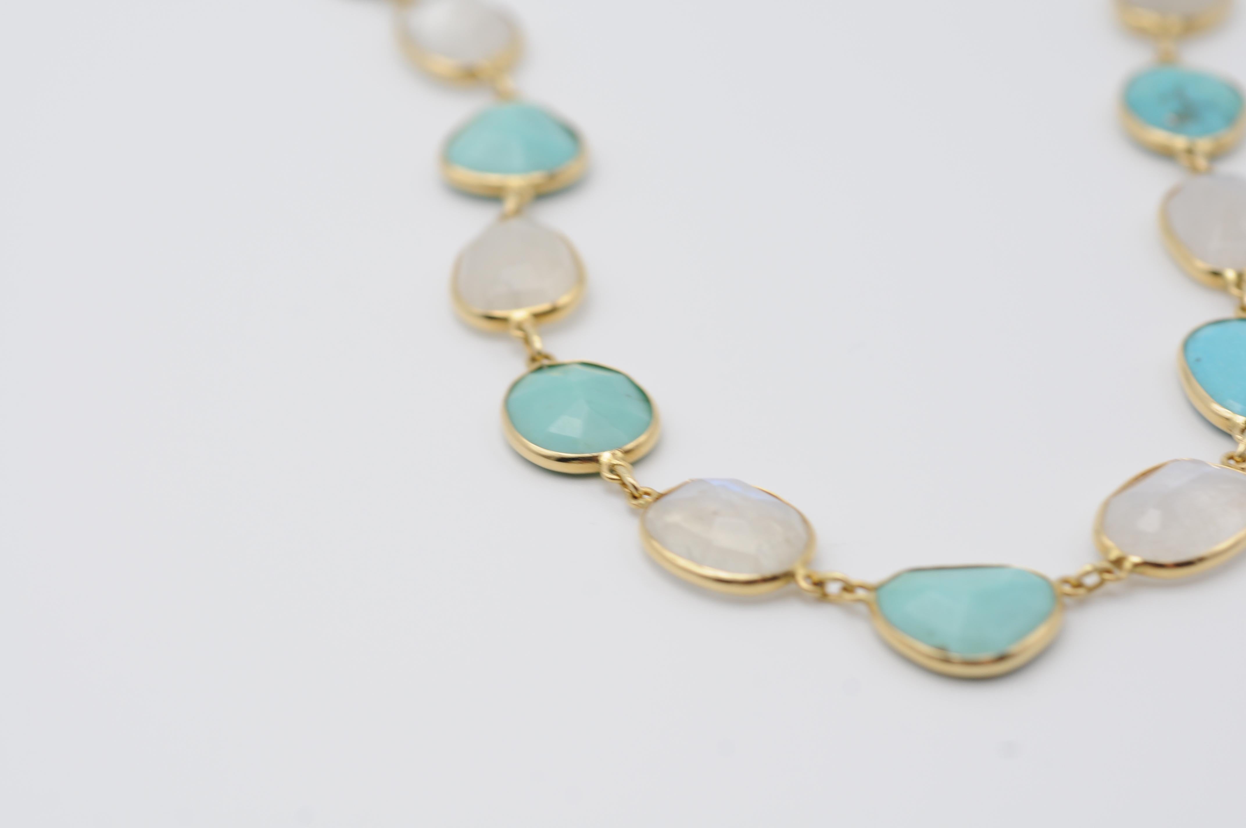Modern 18k necklace Clear Quartz and Turquoise 3