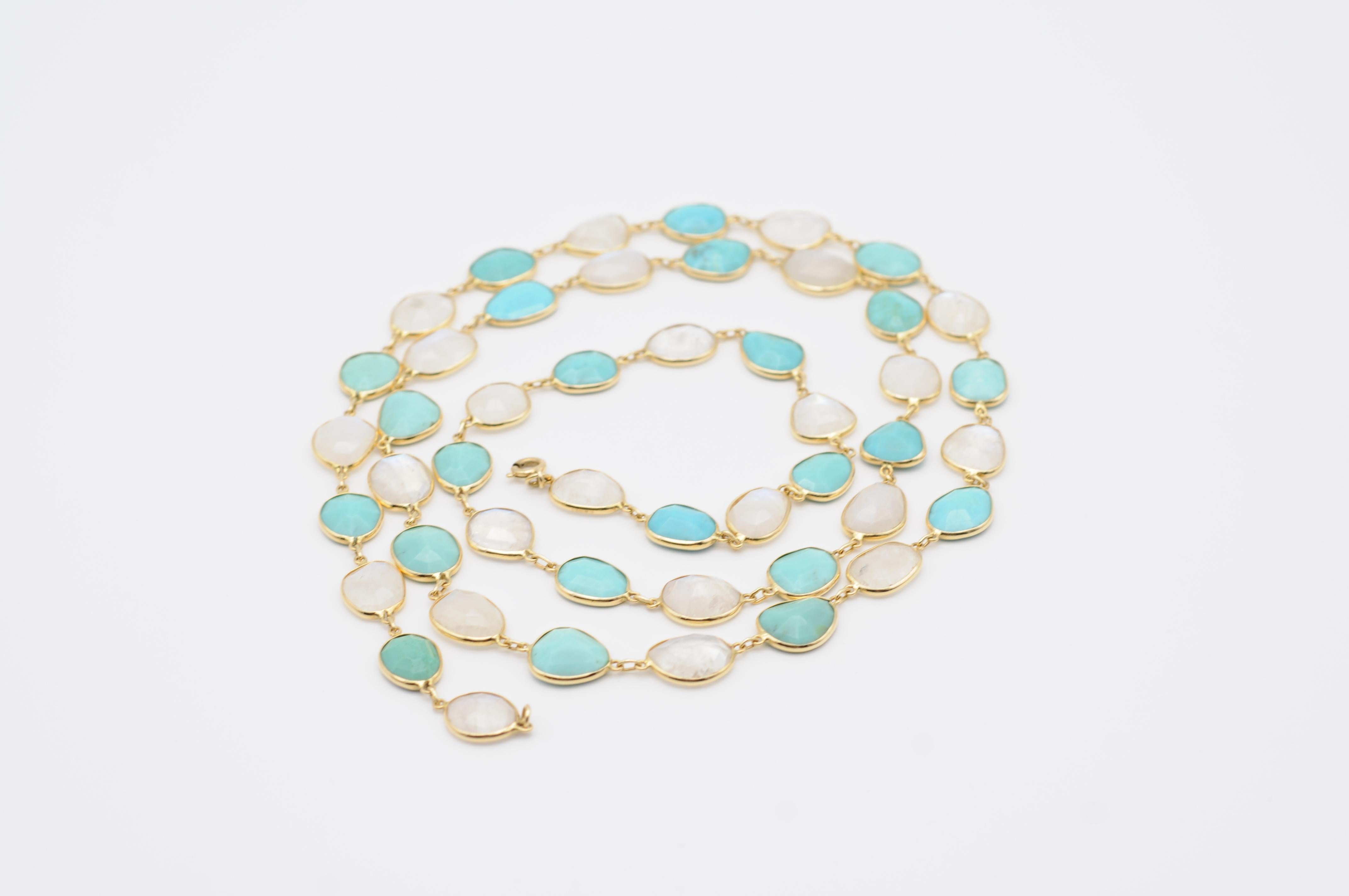 Modern 18k necklace Clear Quartz and Turquoise 4