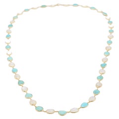 Modern 18k necklace Clear Quartz and Turquoise