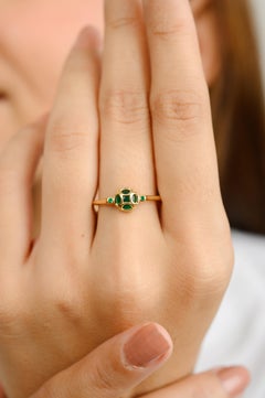 Modern 18k Solid Yellow Gold Green Onyx Minimalist Everyday Ring for Her