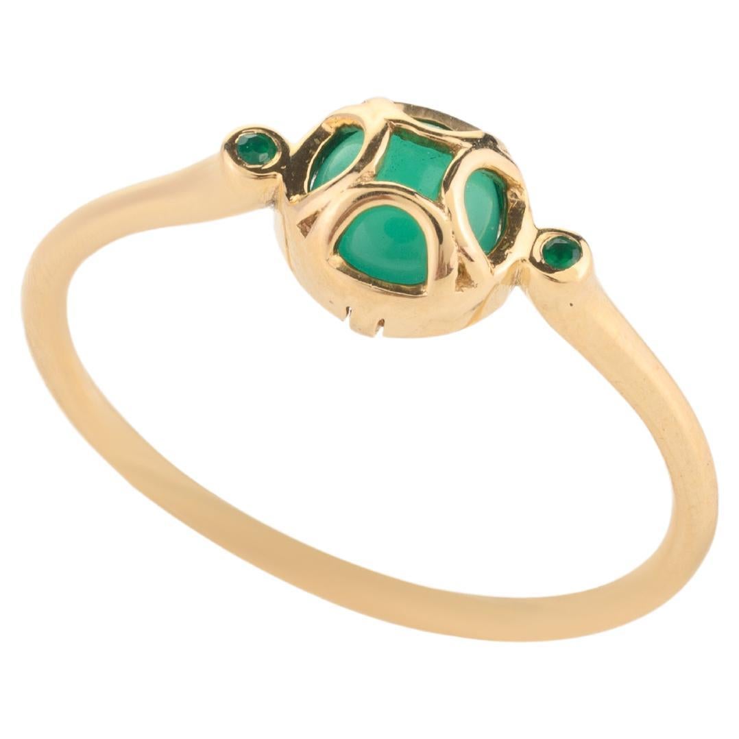 Modern 18k Solid Yellow Gold Green Onyx Minimalist Everyday Ring for Her