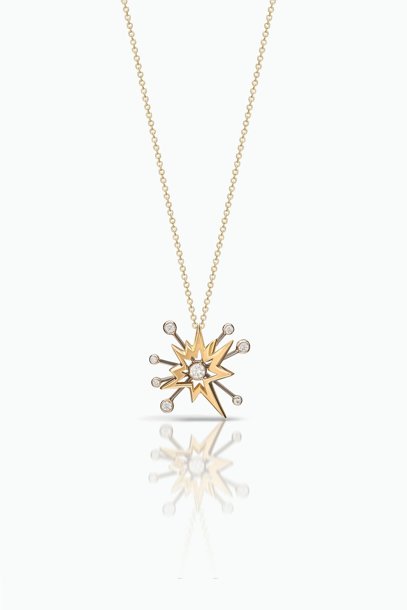 Art déco Collier moderne en or blanc et jaune 18 carats avec diamants - Minimaliste et élégant en vente