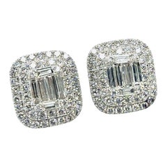 Modern 18K White Gold 1.4 CARAT Natural Diamond Illusion-Set Earrings