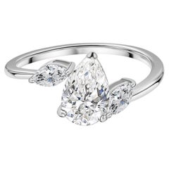 Natural 1.67 Carat SI Clarity HI Color Three Stone Diamond Ring 18K White Gold