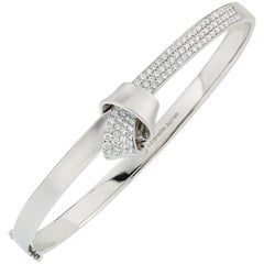 Modern 18K White Gold and 1.03 Carat Diamond Carelle Knot Pave Bangle Bracelet