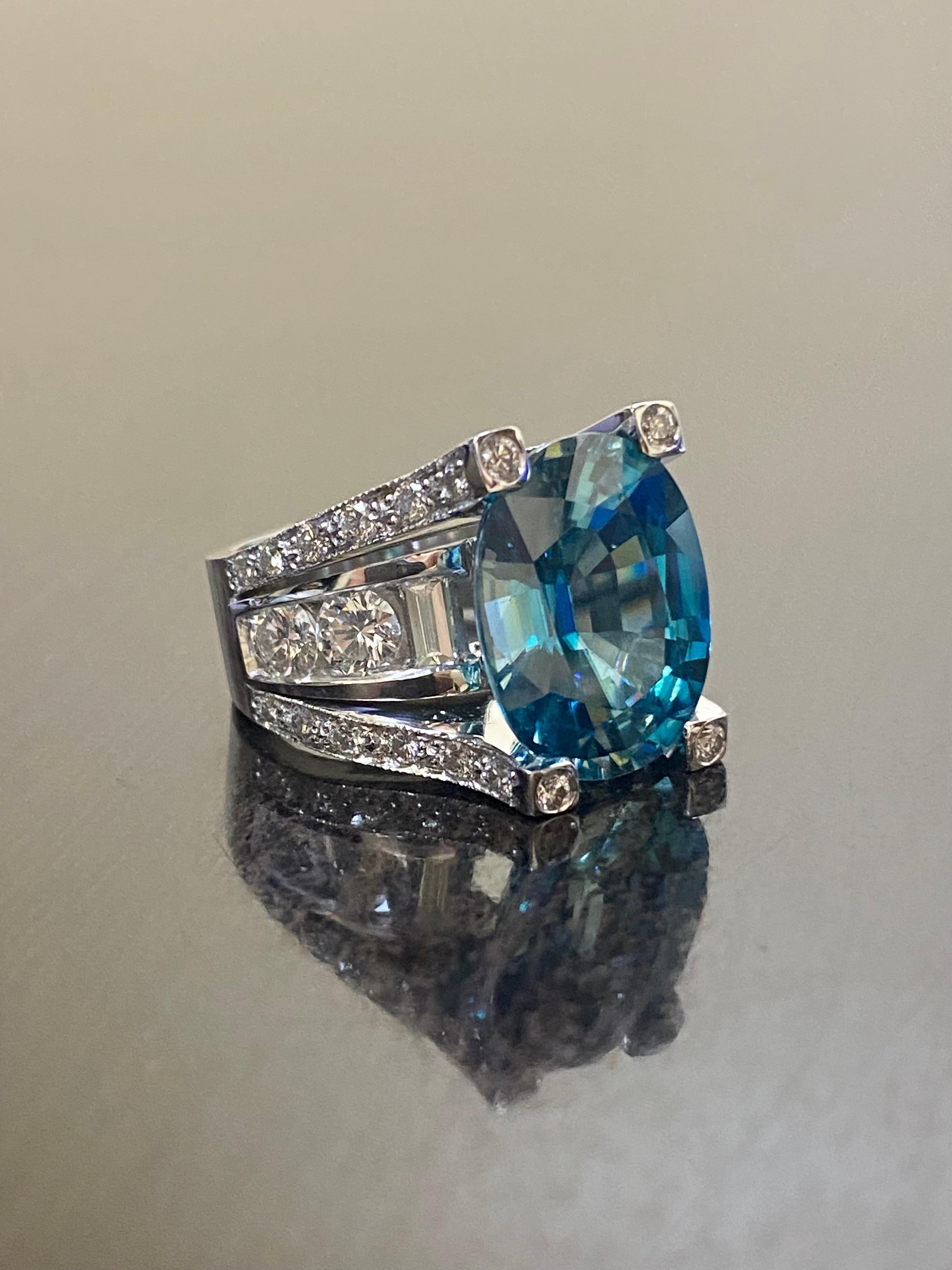 Modern 18K White Gold Diamond 14 Carat Blue Zircon Engagement Ring For Sale 1