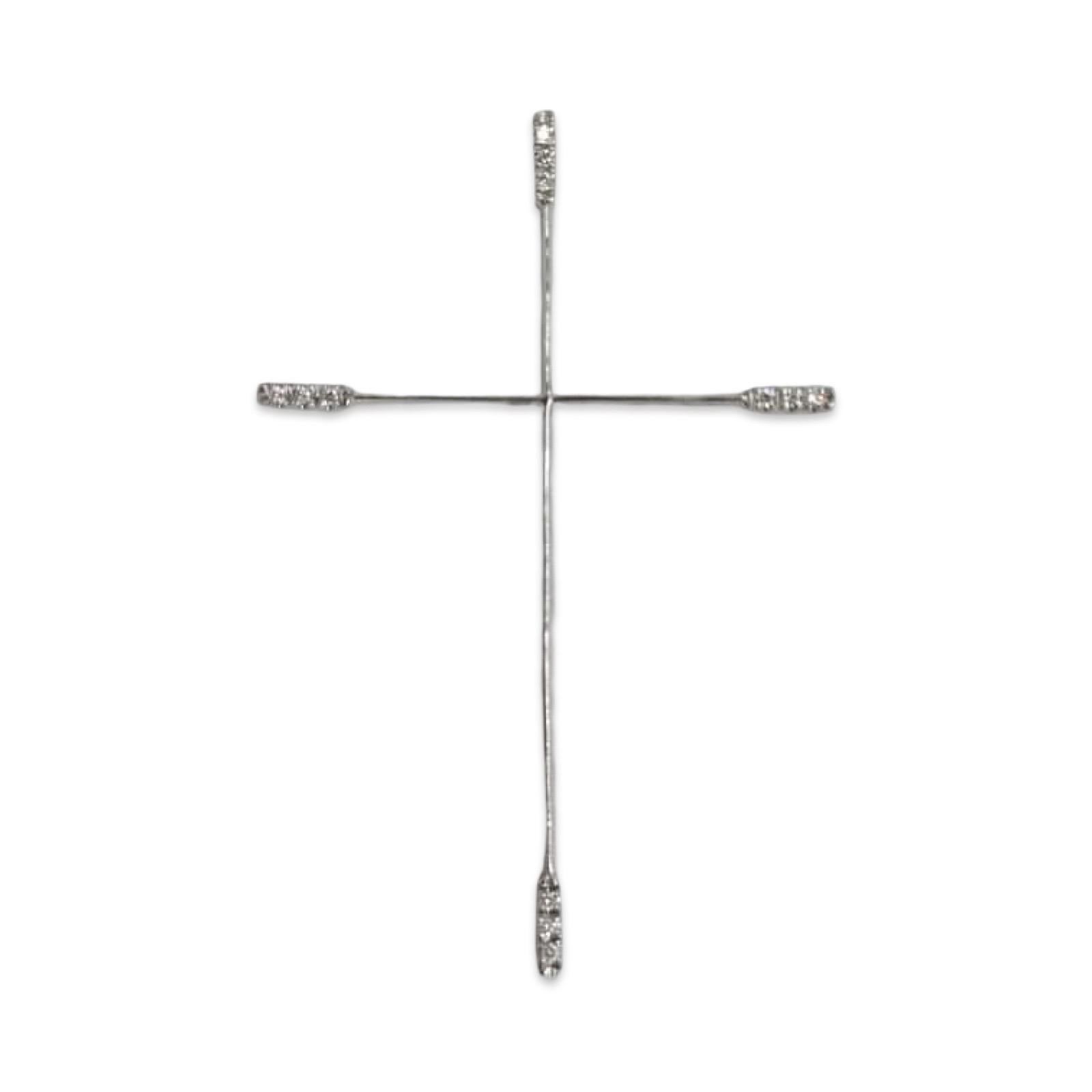 Pendentif croix moderne en or blanc 18K avec diamant - 0.15ct Minimalist Design en vente 1