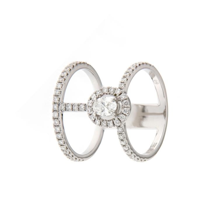 Taglio ovale Anello moderno con diamante in oro bianco 18K in vendita