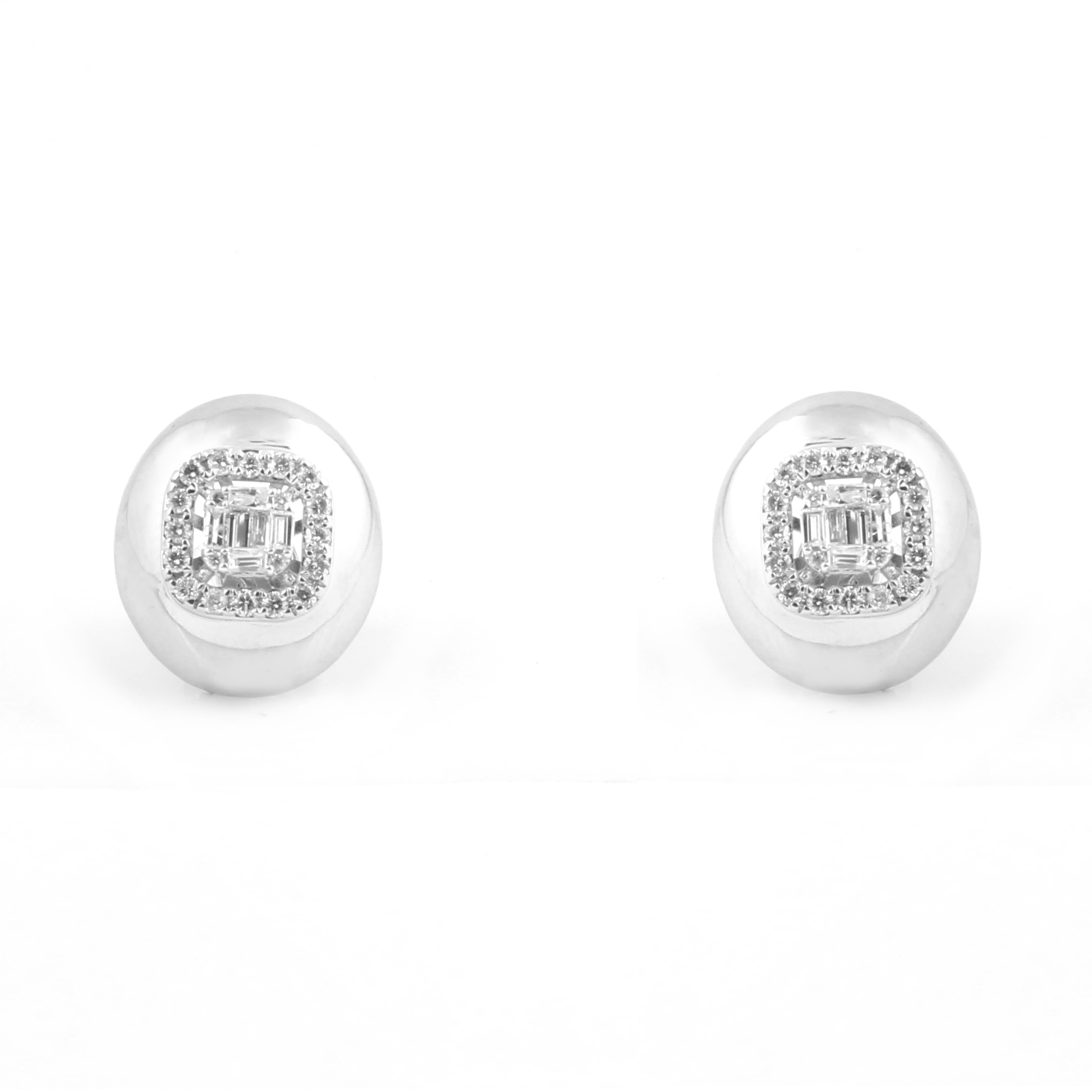 Modern 18k White Gold Dome Stud Earrings with SI Clarity H Color Diamonds For Sale