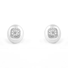 Modern 18k White Gold Dome Stud Earrings with SI Clarity H Color Diamonds