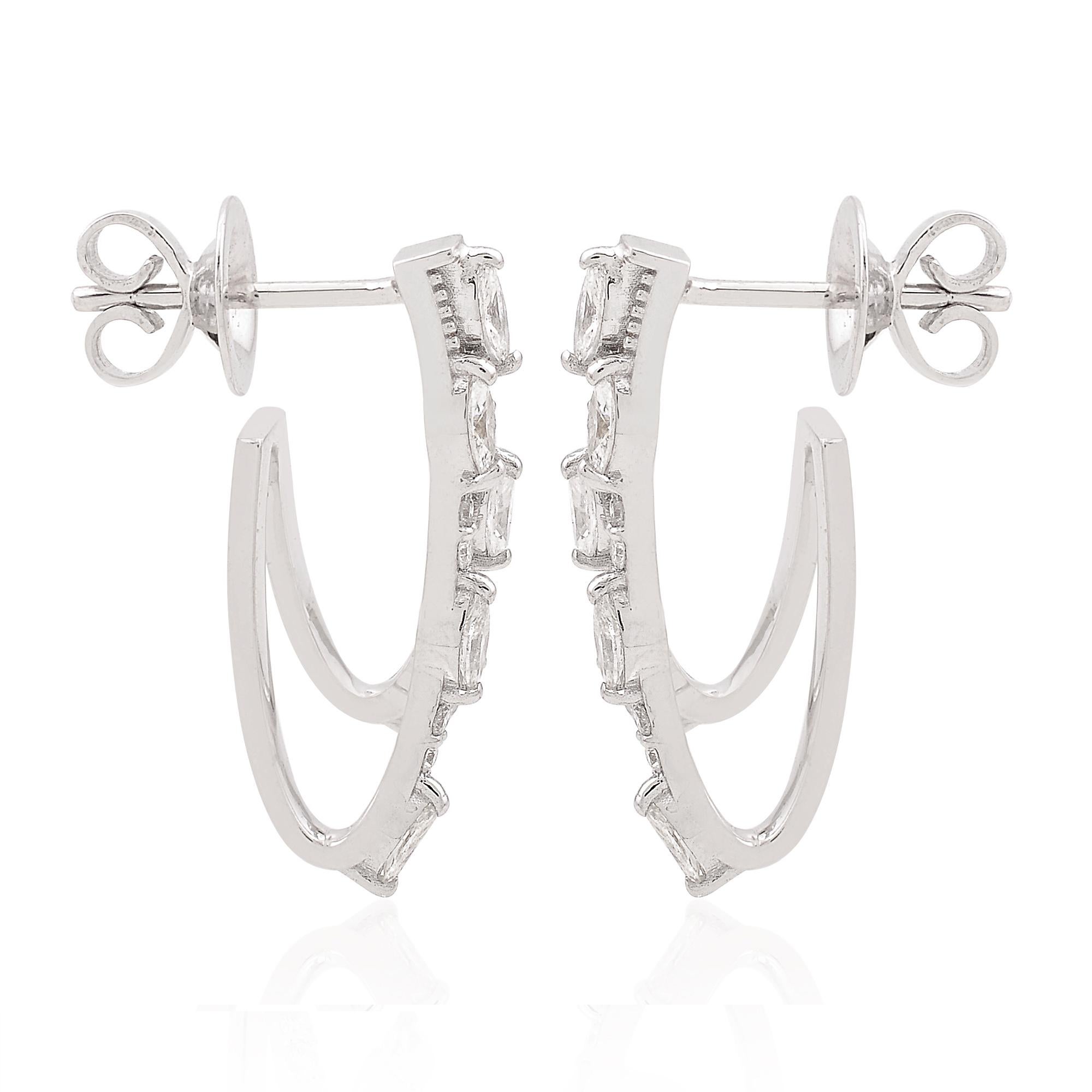 Moderne 18K Weißgold Double Band SI Clarity HI Color Diamond Huggie Ohrringe im Angebot 1