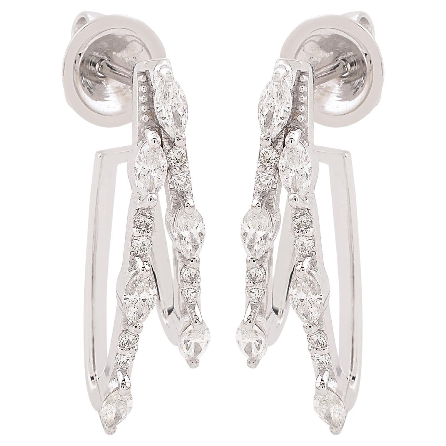 Orecchini moderni a doppia fascia in oro bianco 18 carati con diamante di purezza SI e colore HI