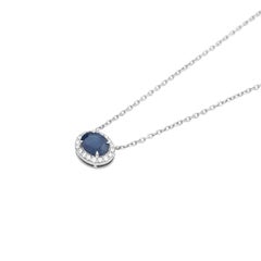 Modern 18k White Gold East-West Oval Sapphire & Diamond Halo Pendant Necklace