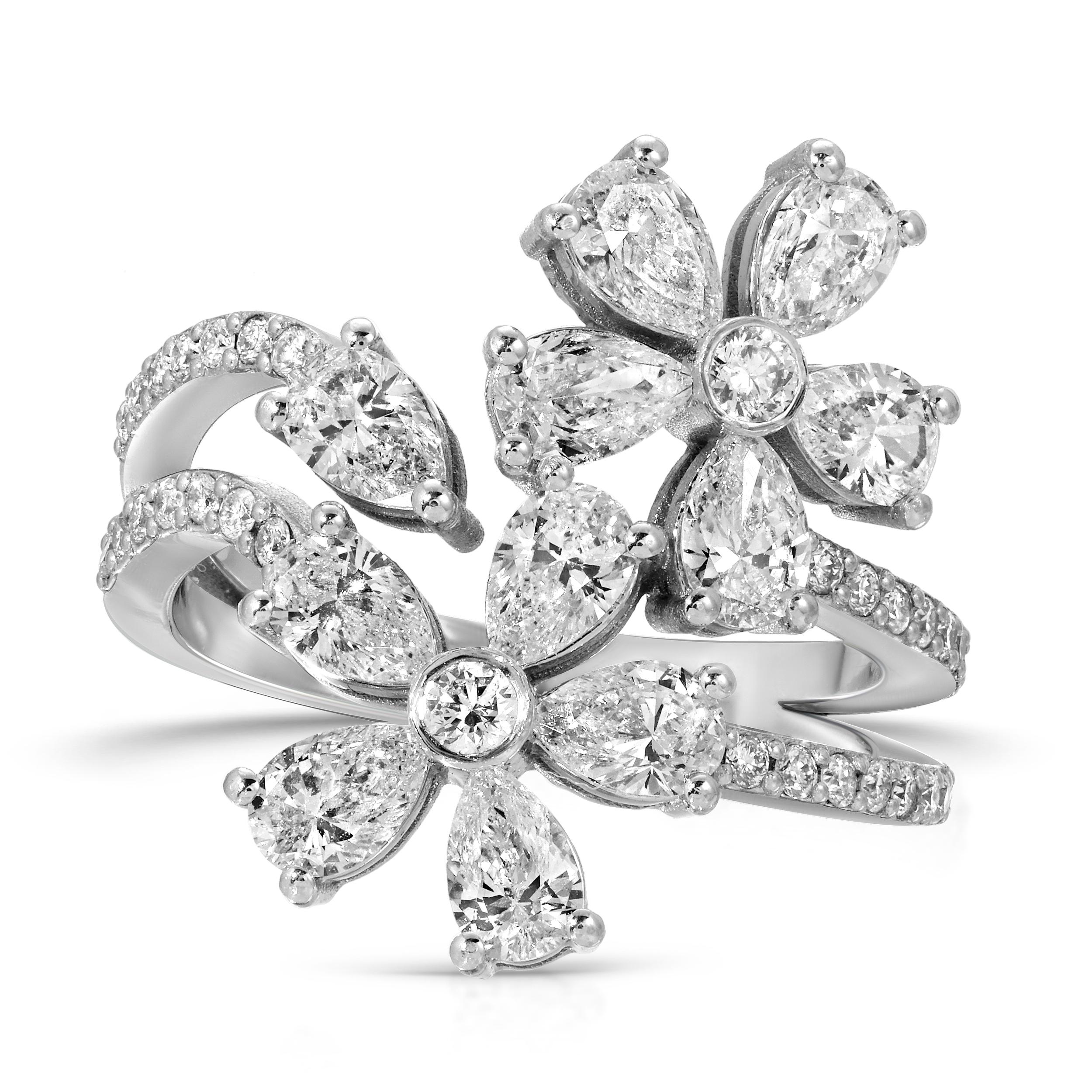 Im Angebot: Moderner 18K Weißgold Floral High Jewelry Ring () 4