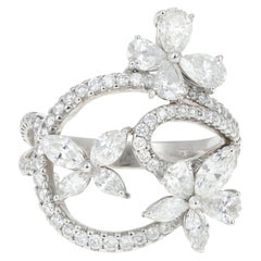 Modern 18 Karat White Gold Flower Diamond Cluster 2 Carat Total Ring