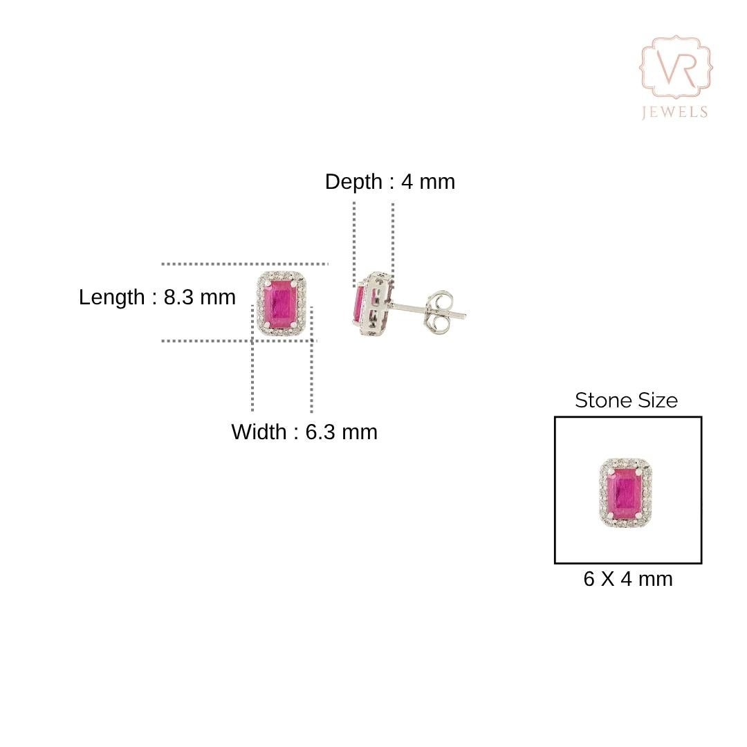 Boucles d'oreilles modernes en or blanc 18K avec halo de rubis et de diamants de 1,17 ct. en vente 5