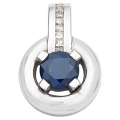 Modern 18k White Gold Natural Sapphire and Channel-Set Diamond Circle Pendant