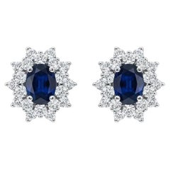 Orecchini moderni in oro bianco 18k con zaffiri e diamanti 7,30 CTW