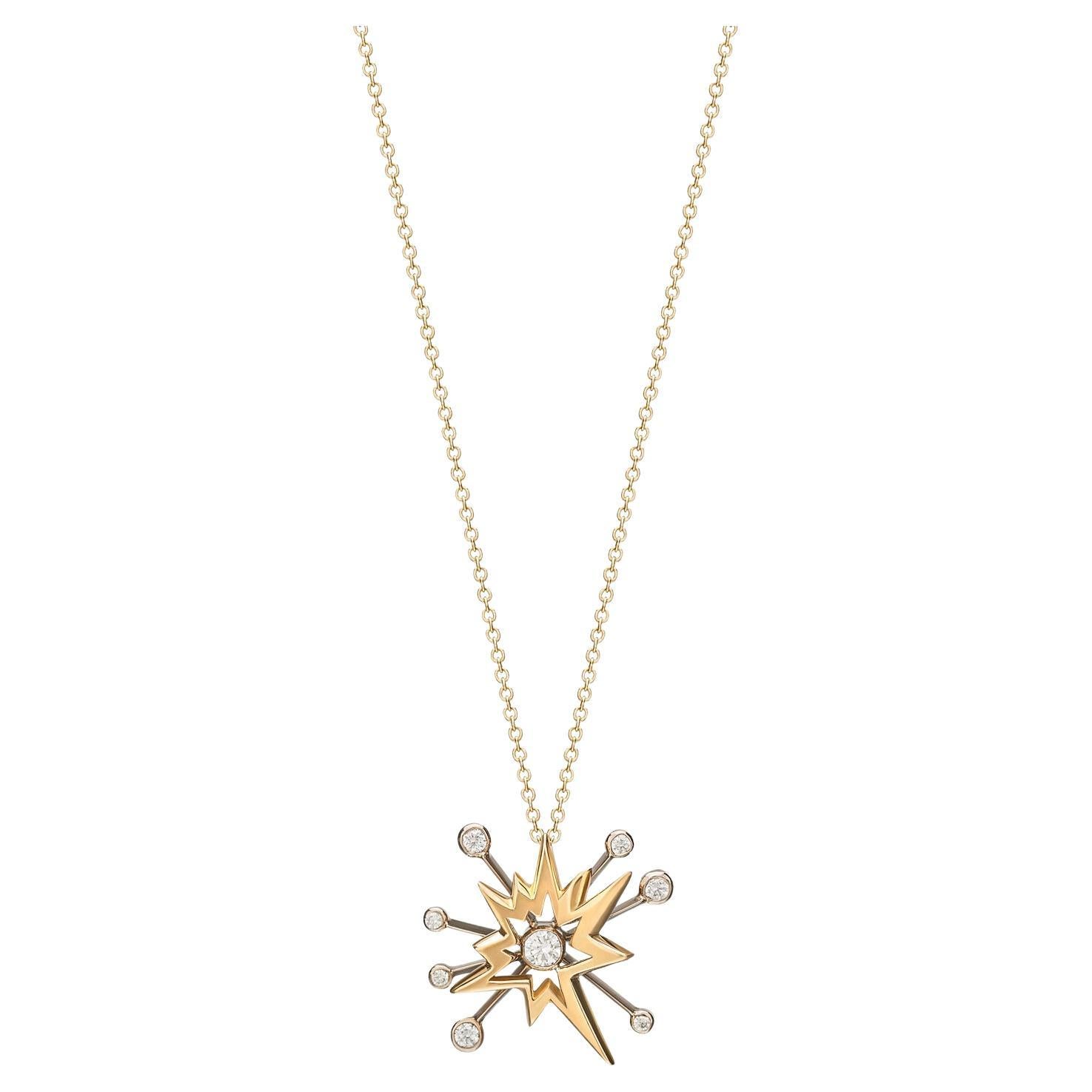 Collier moderne en or blanc et jaune 18 carats avec diamants - Minimaliste et élégant en vente