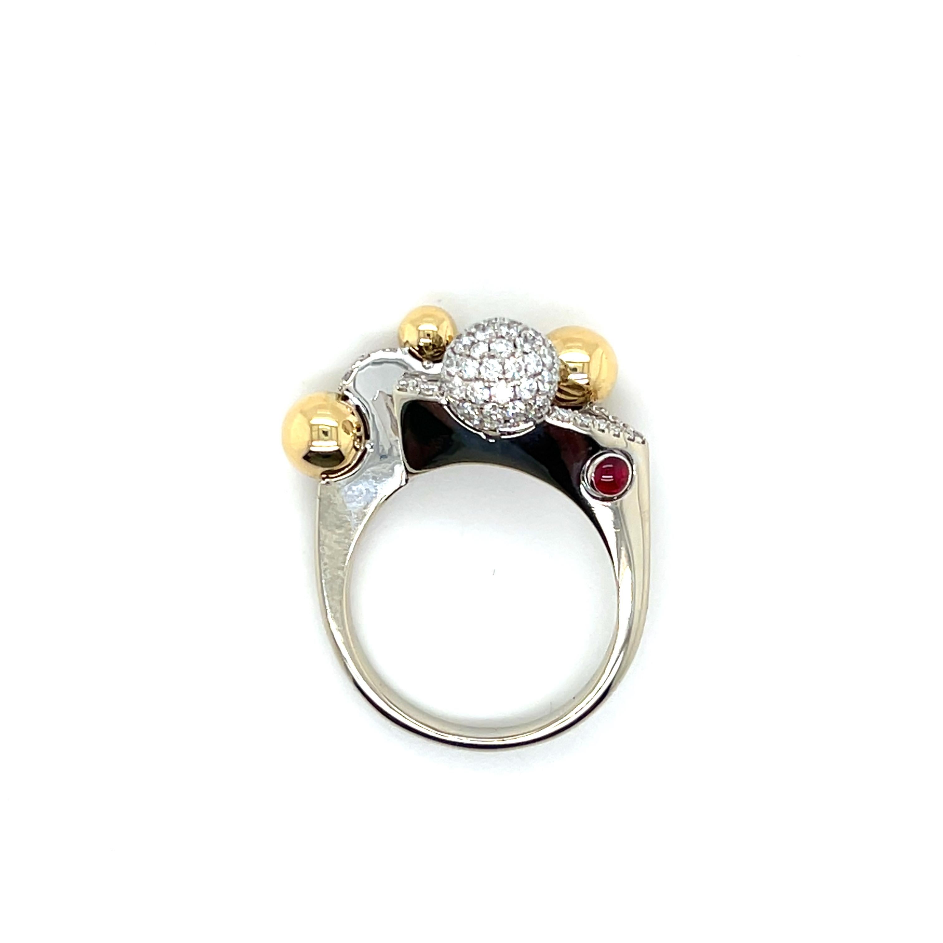 Anello moderno con diamante a forma libera in oro giallo e bianco 18 carati in vendita 9