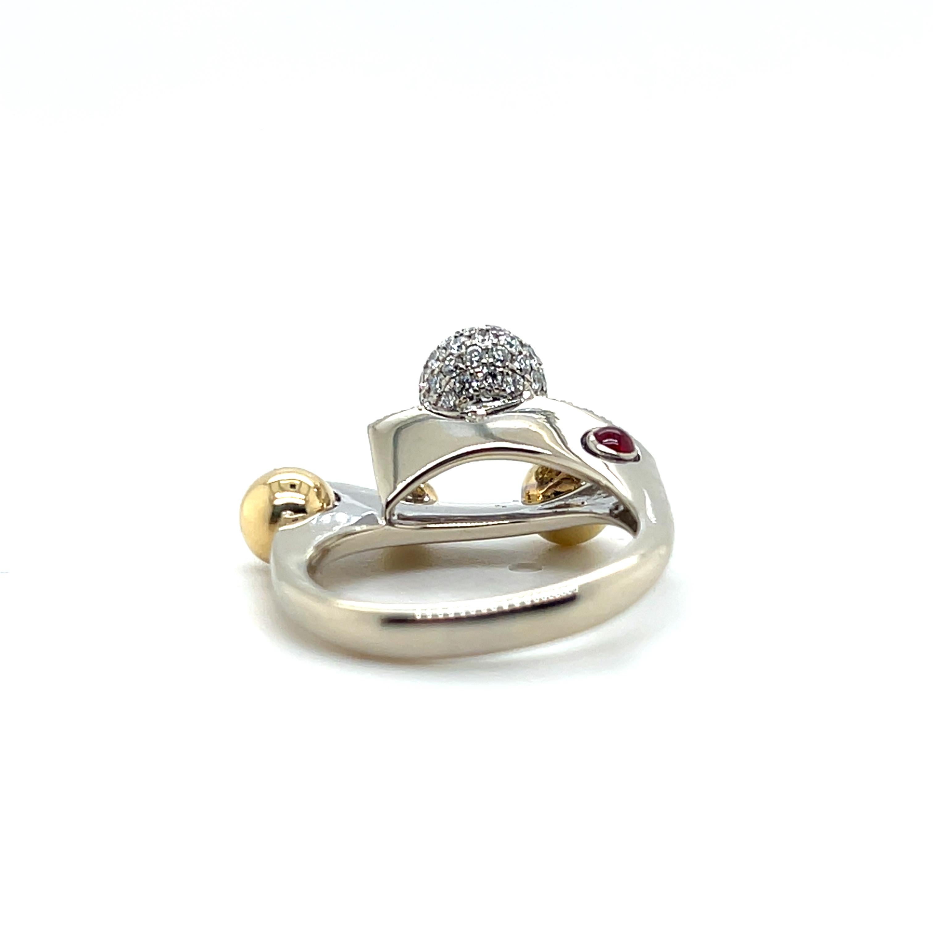 Anello moderno con diamante a forma libera in oro giallo e bianco 18 carati in vendita 10