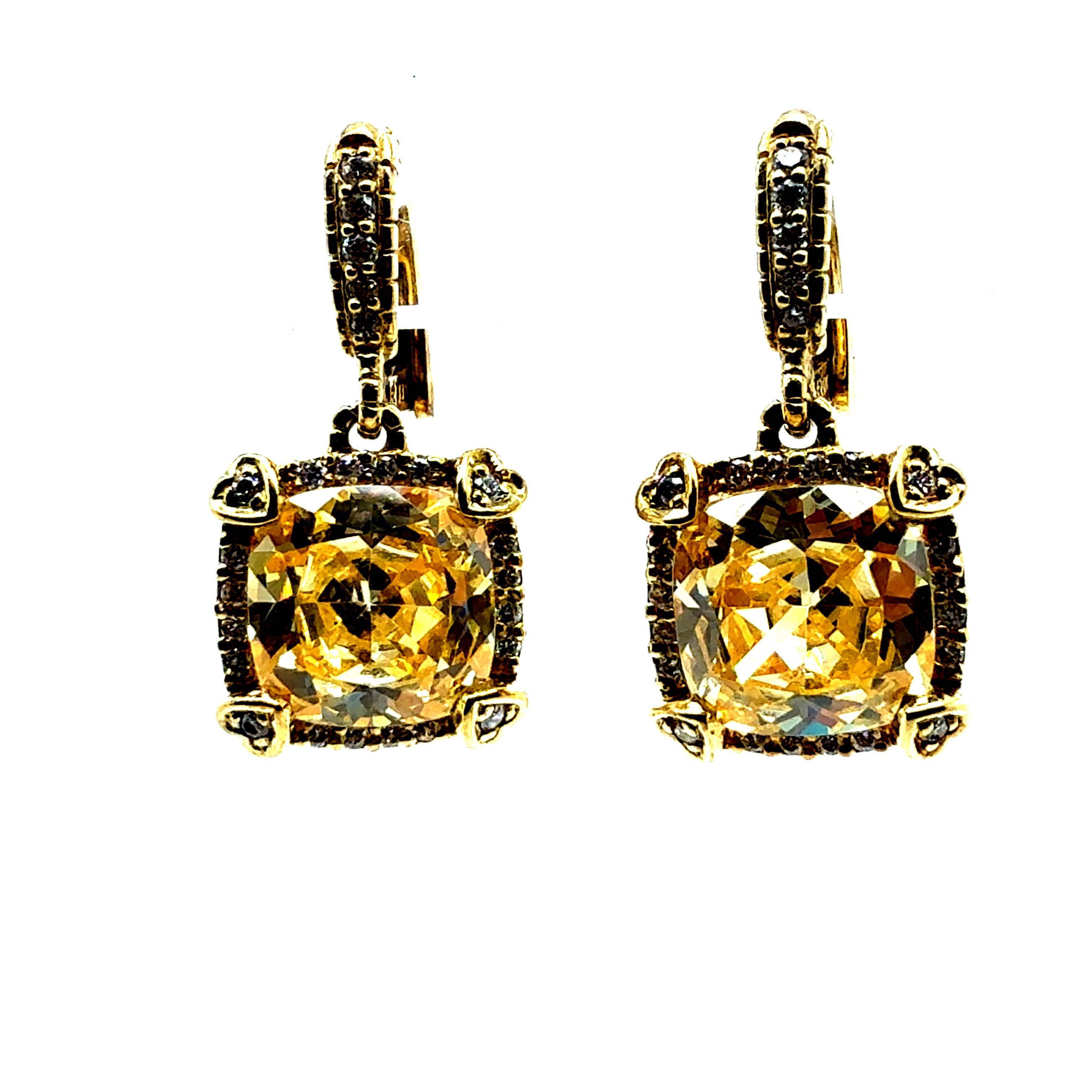 Moderne 18K Gelbgold 0,5 Karat Naturdiamant & kanarische CZ Tropfenohrringe im Zustand „Gut“ im Angebot in Los Angeles, CA
