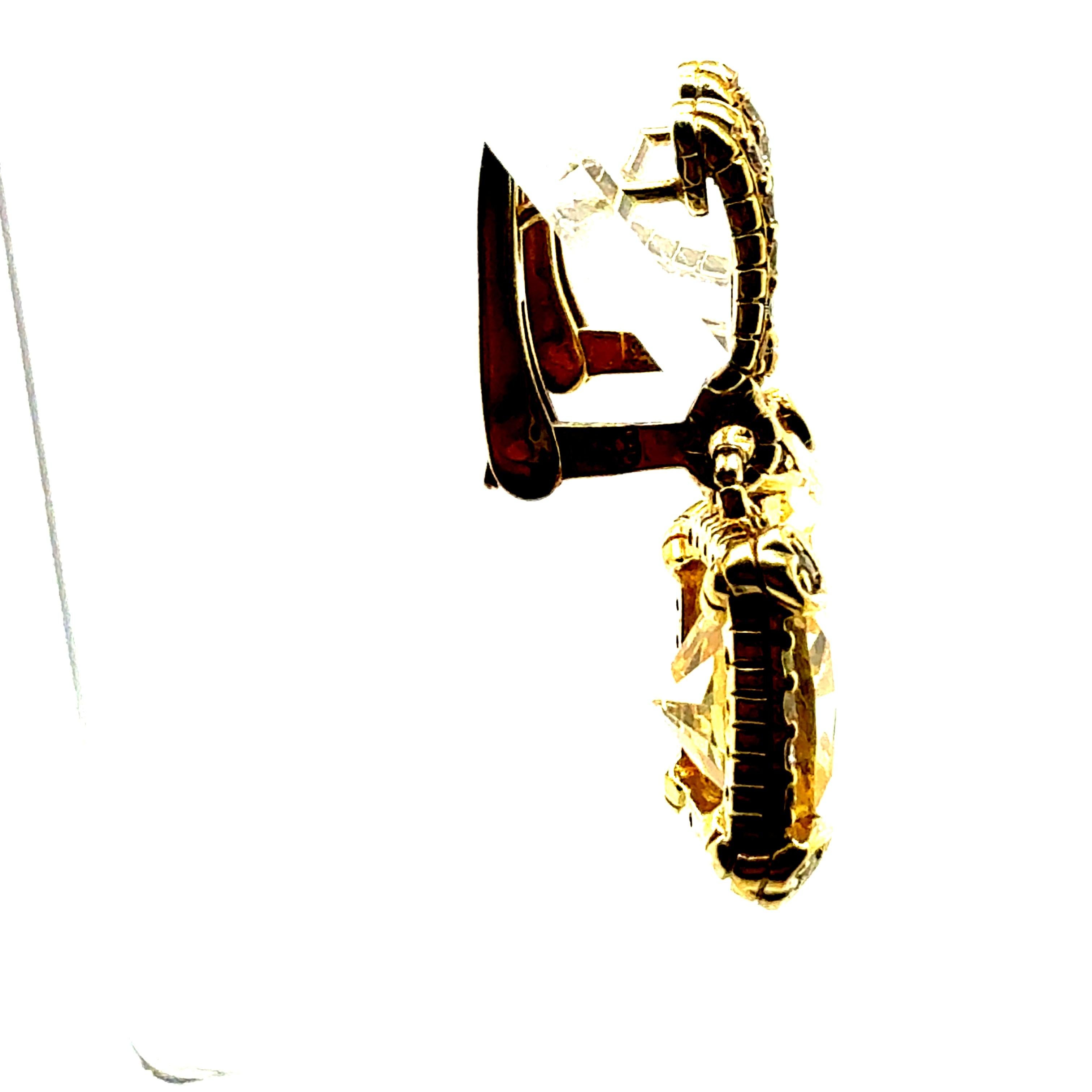 Moderne 18K Gelbgold 0,5 Karat Naturdiamant & kanarische CZ Tropfenohrringe im Angebot 1