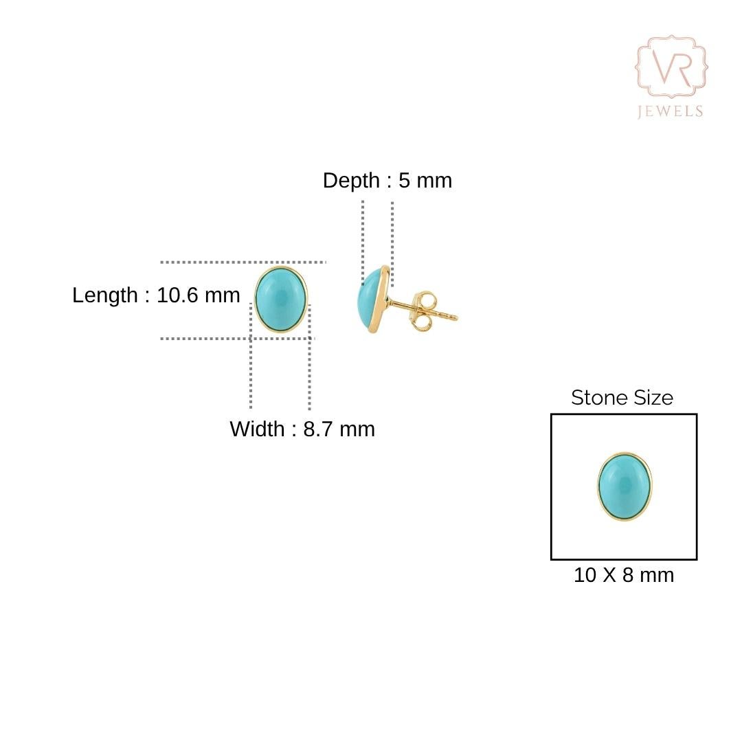 Boucles d'oreilles modernes en or jaune 18 carats serties de turquoise ovale pour femmes en vente 6