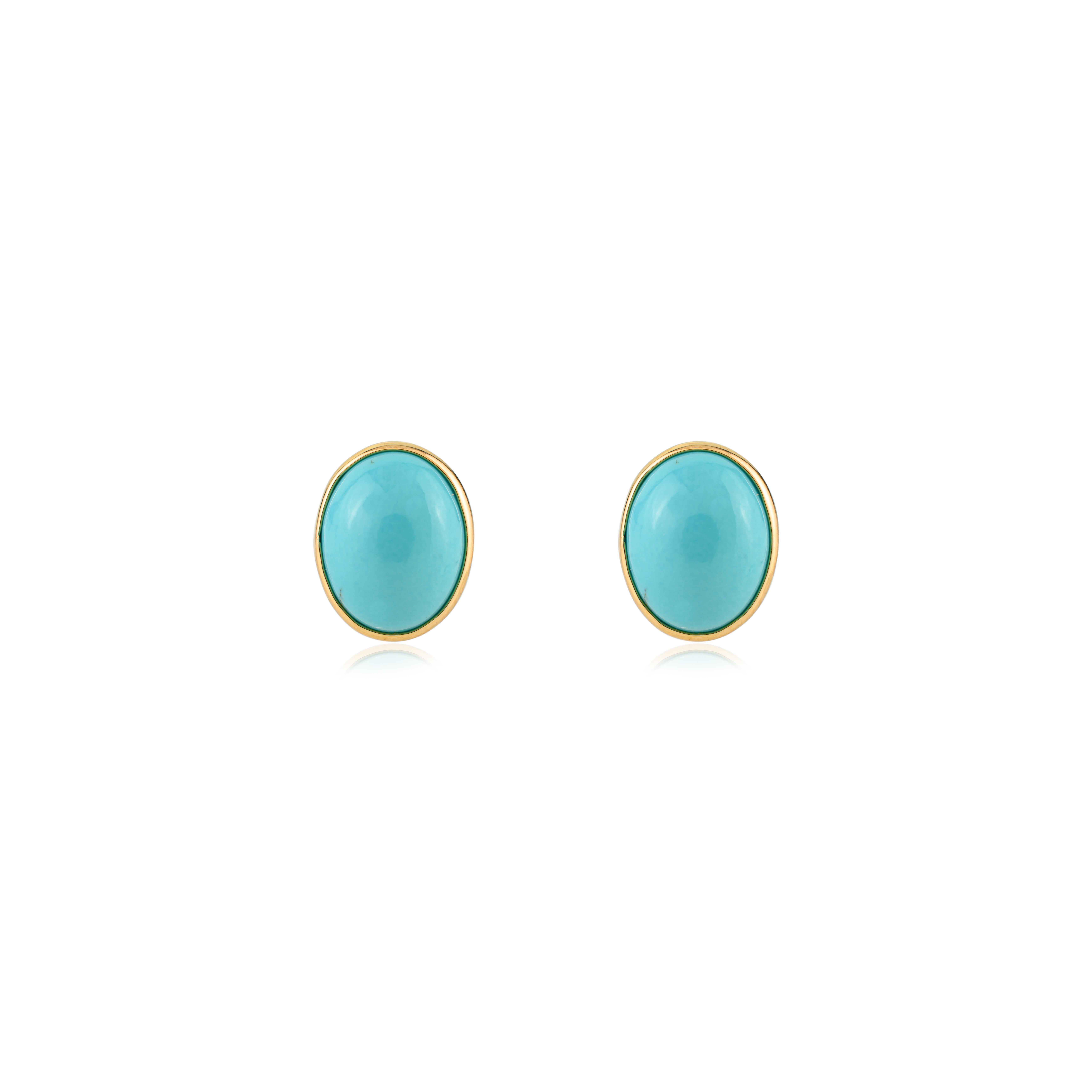 Moderne Boucles d'oreilles modernes en or jaune 18 carats serties de turquoise ovale pour femmes en vente