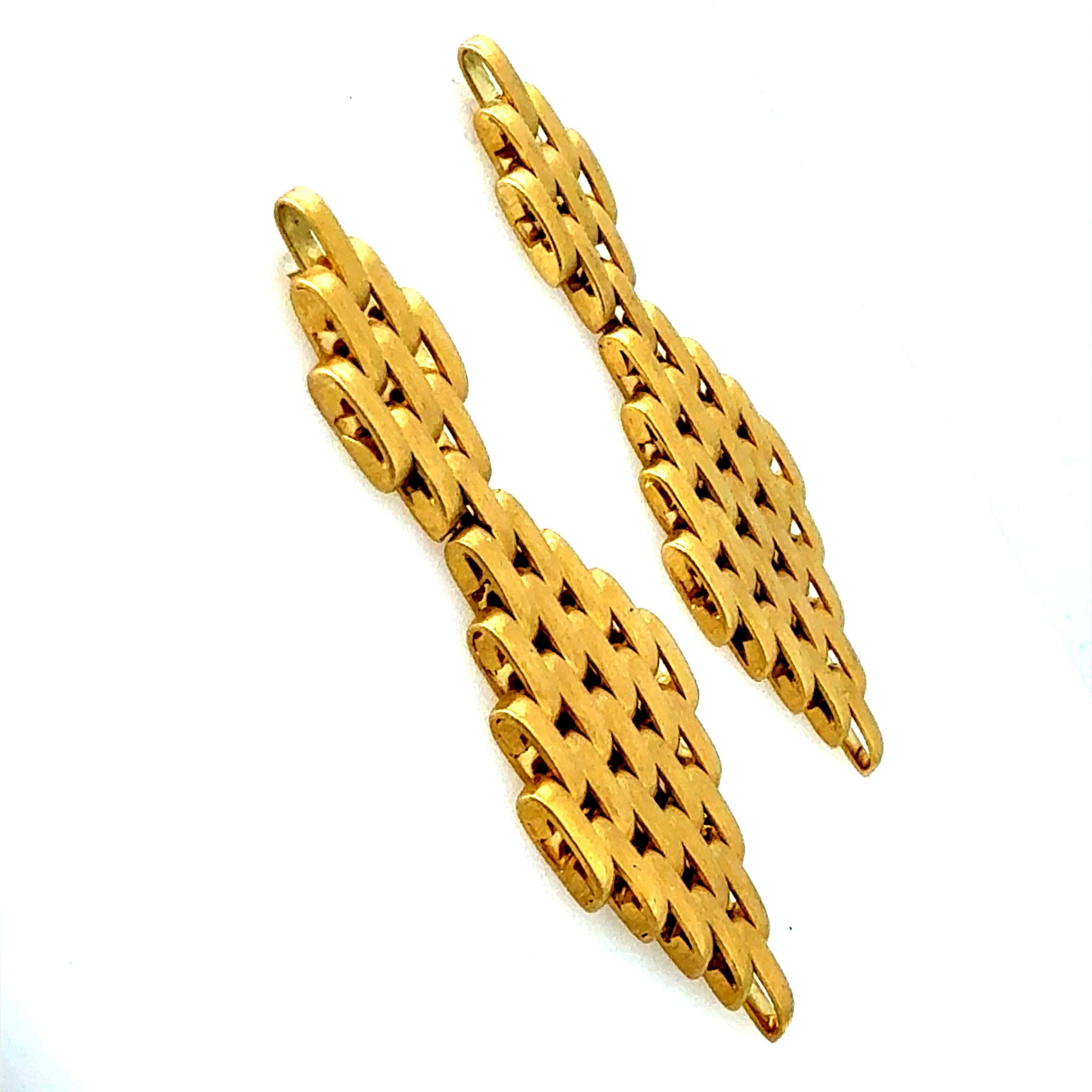 Moderne 18K Gelbgold 2-Zoll Drop Statement Ohrringe Made in Italy im Angebot 1