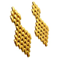 Moderne 18K Gelbgold 2-Zoll Drop Statement Ohrringe Made in Italy