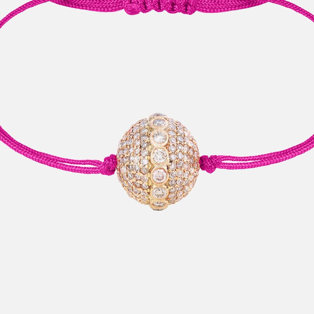 Pulsera moderna de cordón rosa con pavé de diamantes 18k YG 2ct en Nuevo estado para la venta en Boostedt, DE