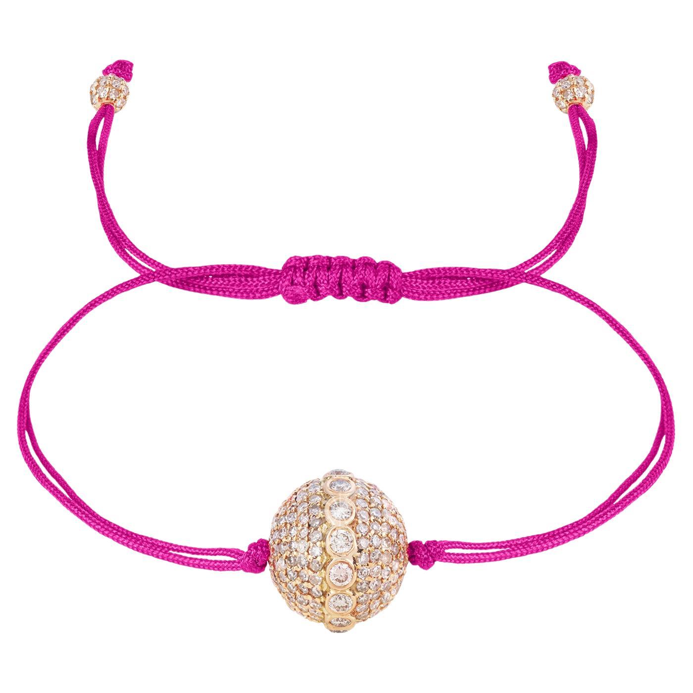 Pulsera moderna de cordón rosa con pavé de diamantes 18k YG 2ct
