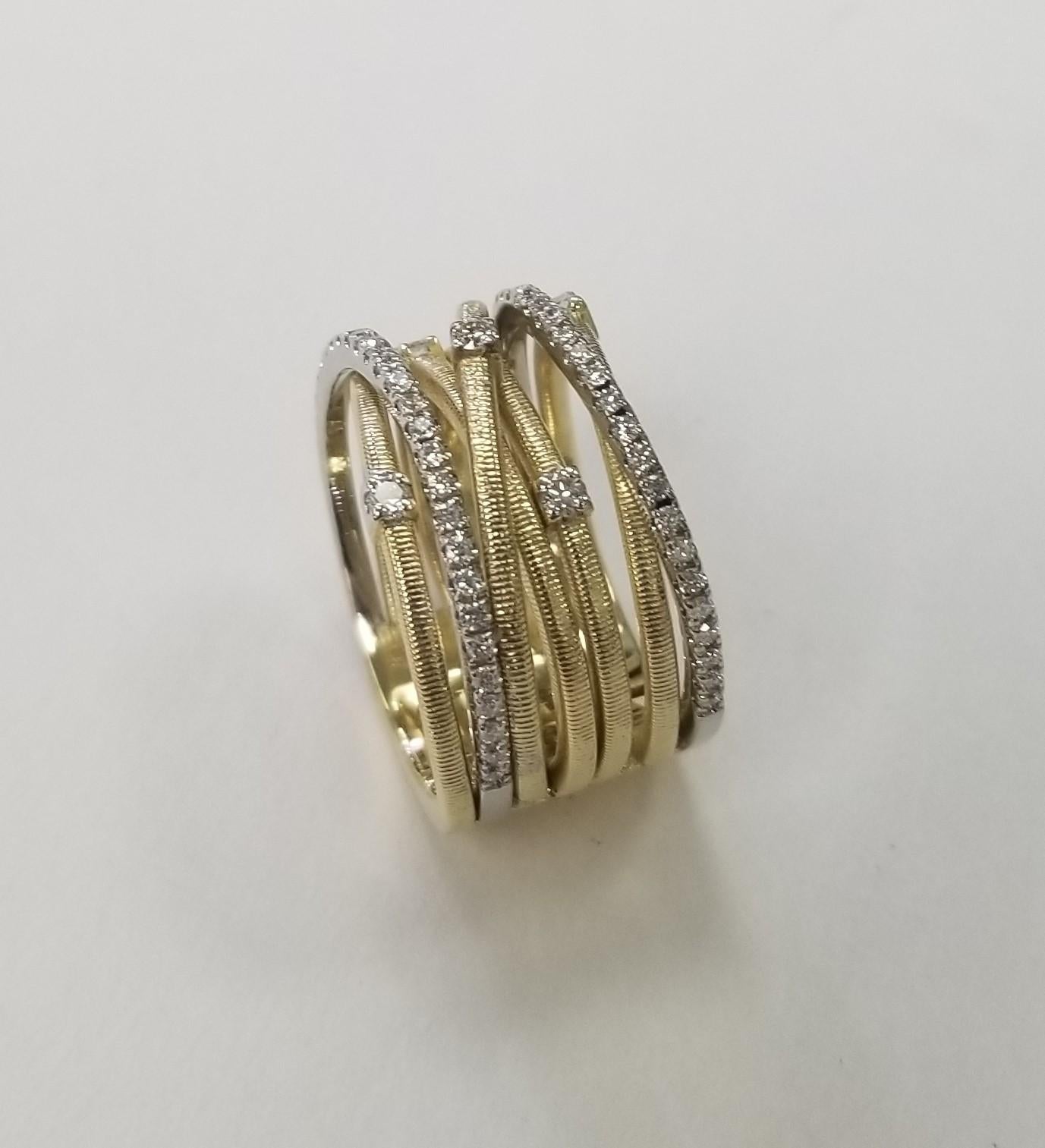 Artisan Modern 18k Yellow Gold 7 row Diamond Ring For Sale