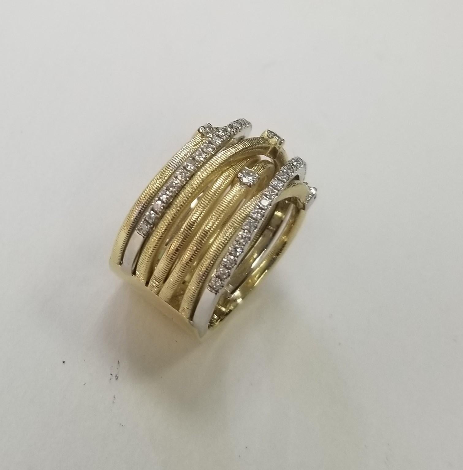 Modern 18k Yellow Gold 7 row Diamond Ring In New Condition For Sale In Los Angeles, CA