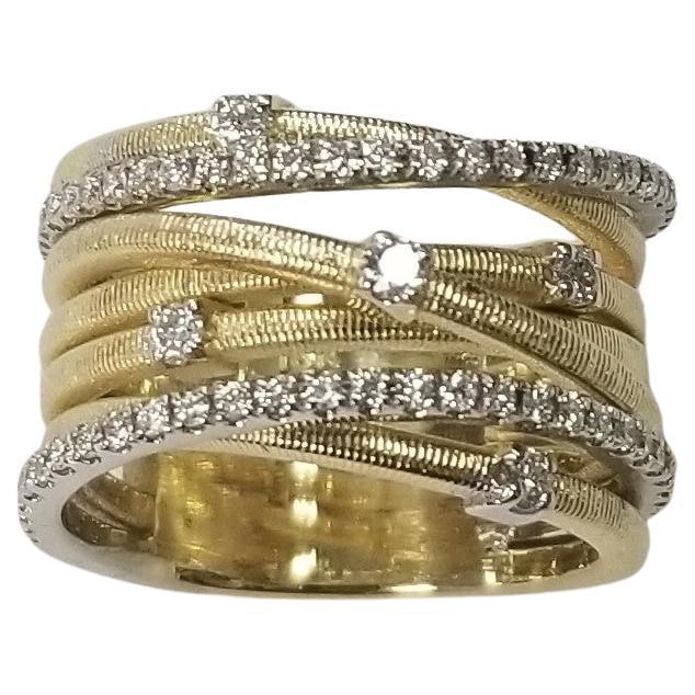 Modern 18k Yellow Gold 7 row Diamond Ring For Sale