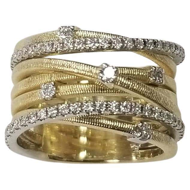 Modern 18k Yellow Gold 7 row Diamond Ring For Sale at 1stDibs