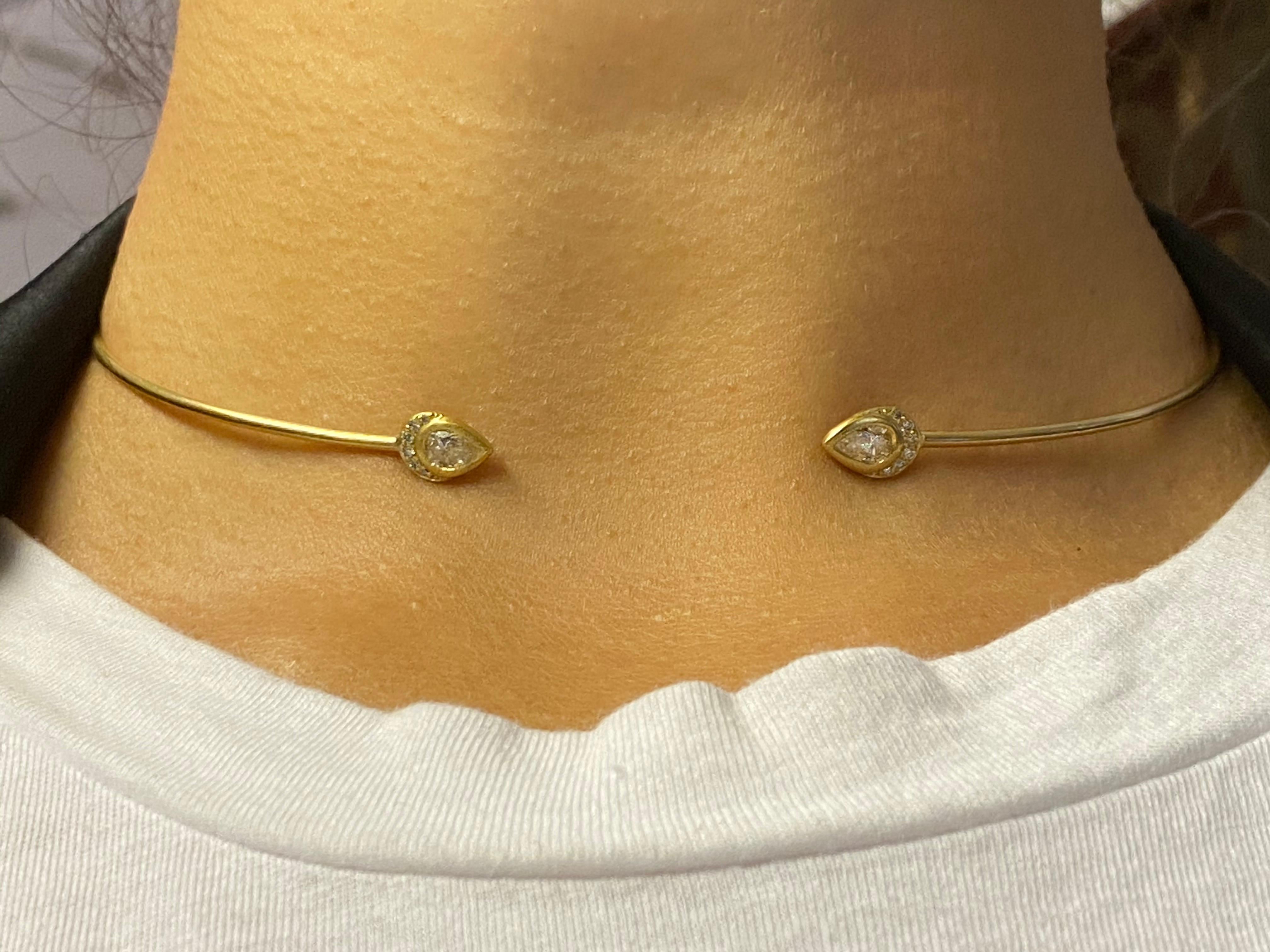 Modern 18K Yellow Gold and Diamond Wire Choker Necklace 4