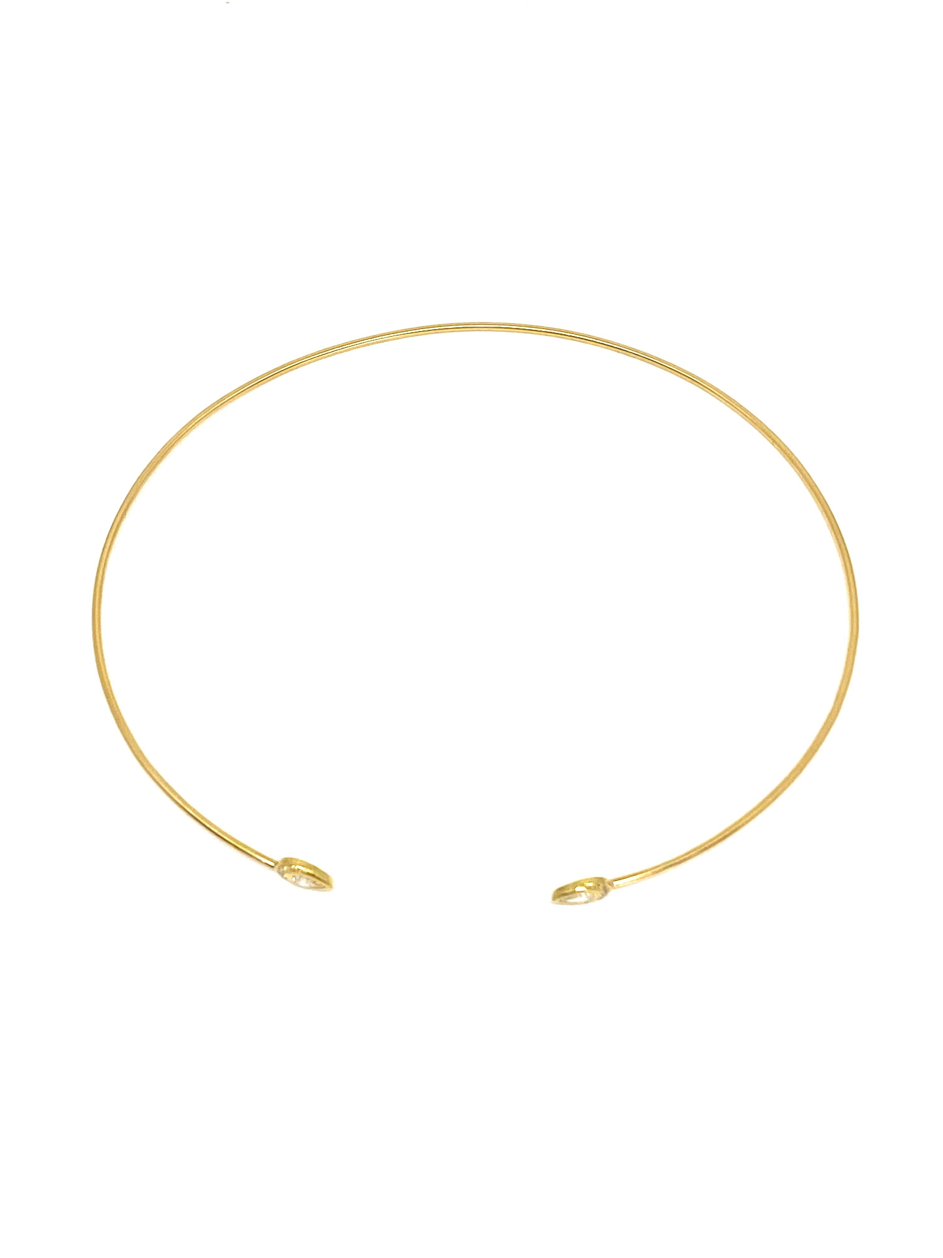 Pear Cut Modern 18K Yellow Gold and Diamond Wire Choker Necklace